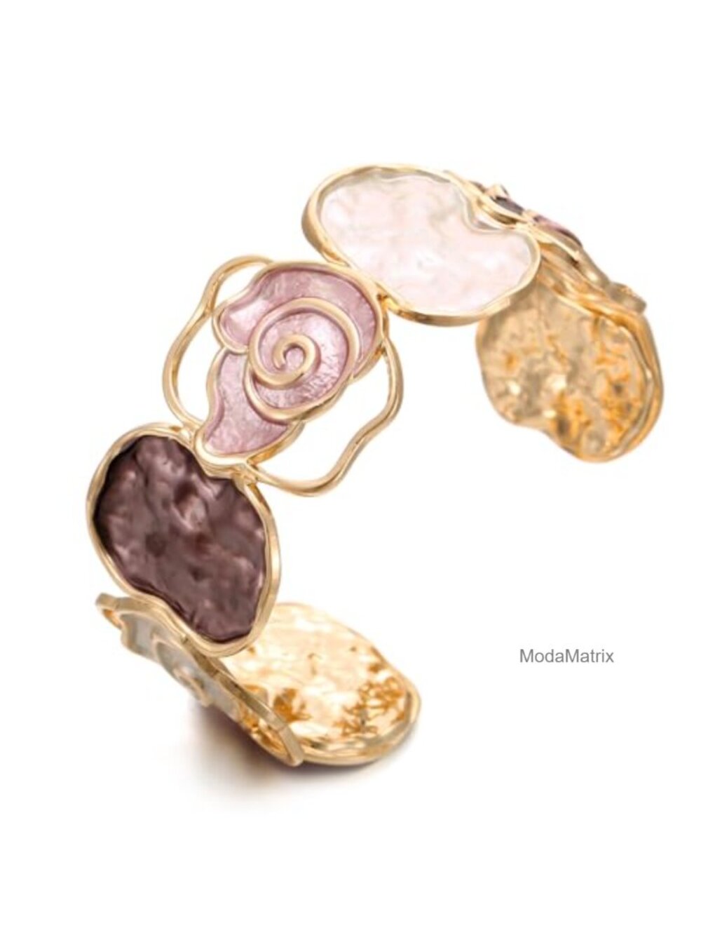 Gold-Tone Enamel Flower Cuff Bracelet Statement Bangle Women